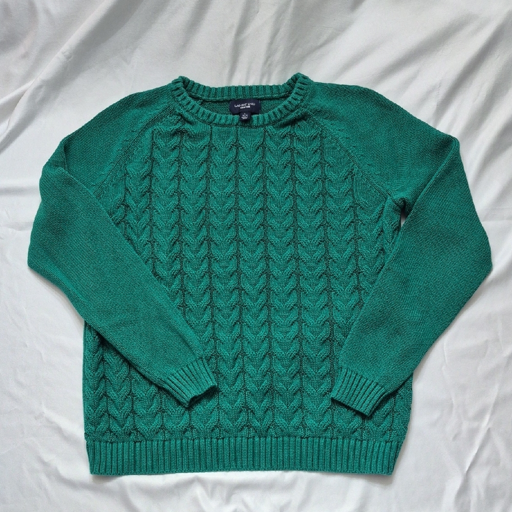 Lands' End Teal Cable Knit Sweater